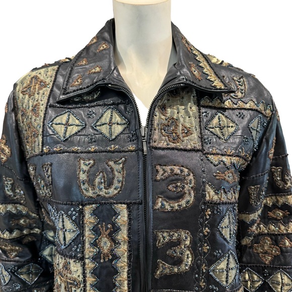 Chico’s Beaded and Embroidered Patchwork Leather Jacket - Picture 3 of 16